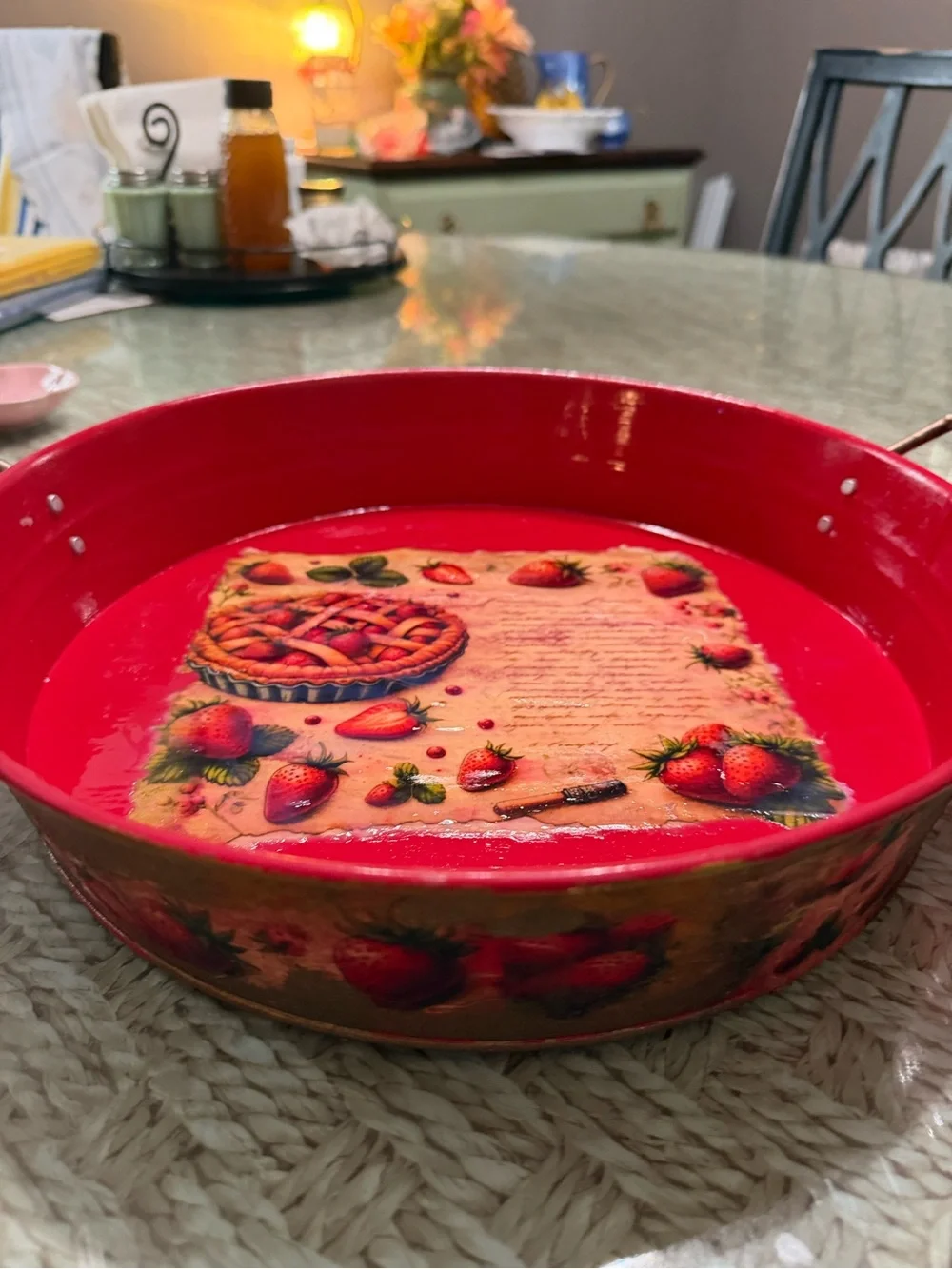 Better Homes And Gardens Red Floral Beverage Dispenser with Matching Red Tray